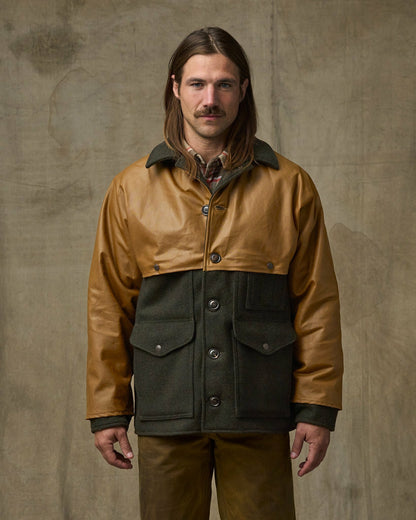Filson Recommended / Mackinaw Wool Caped Cruiser Jacket - Peat Black / Dark Tan