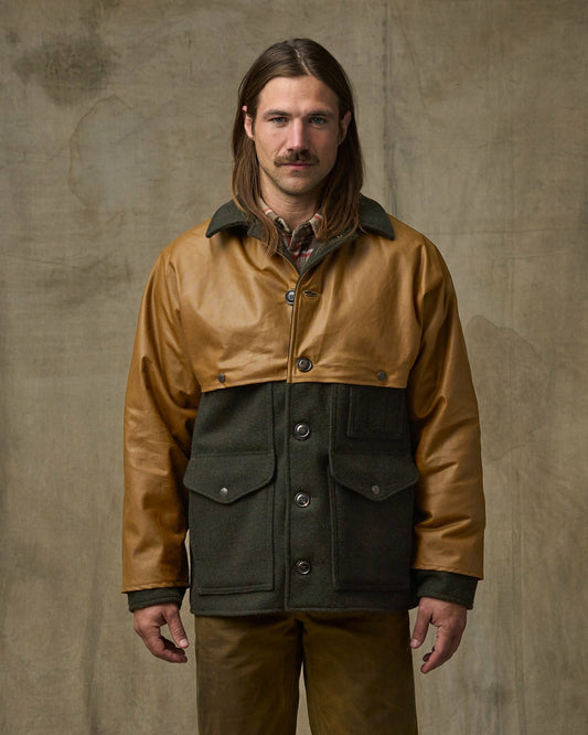 Filson Recommended / Mackinaw Wool Caped Cruiser Jacket - Peat Black / Dark Tan