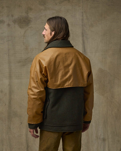 Filson Recommended / Mackinaw Wool Caped Cruiser Jacket - Peat Black / Dark Tan