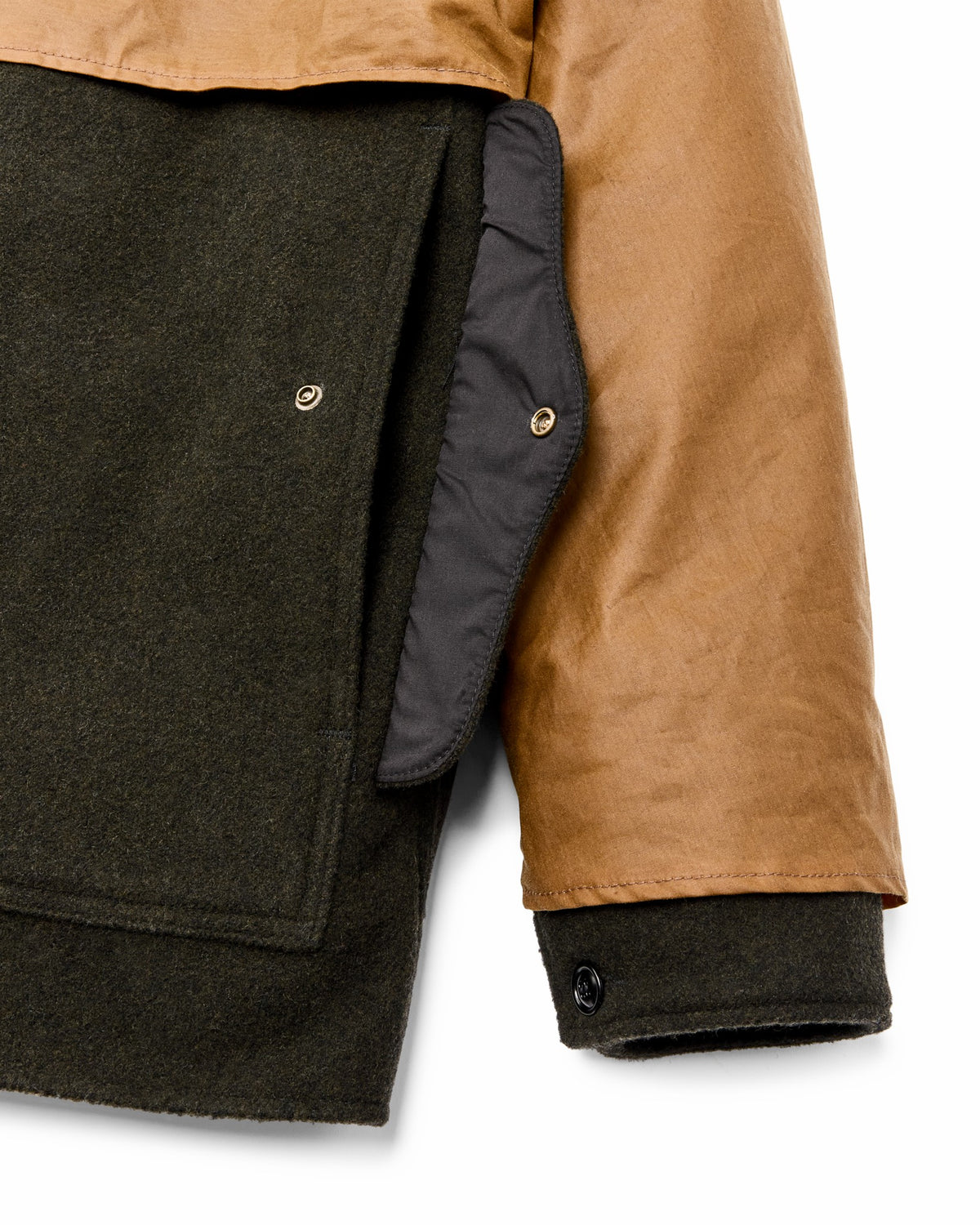 Filson Recommended / Mackinaw Wool Caped Cruiser Jacket - Peat Black / Dark Tan