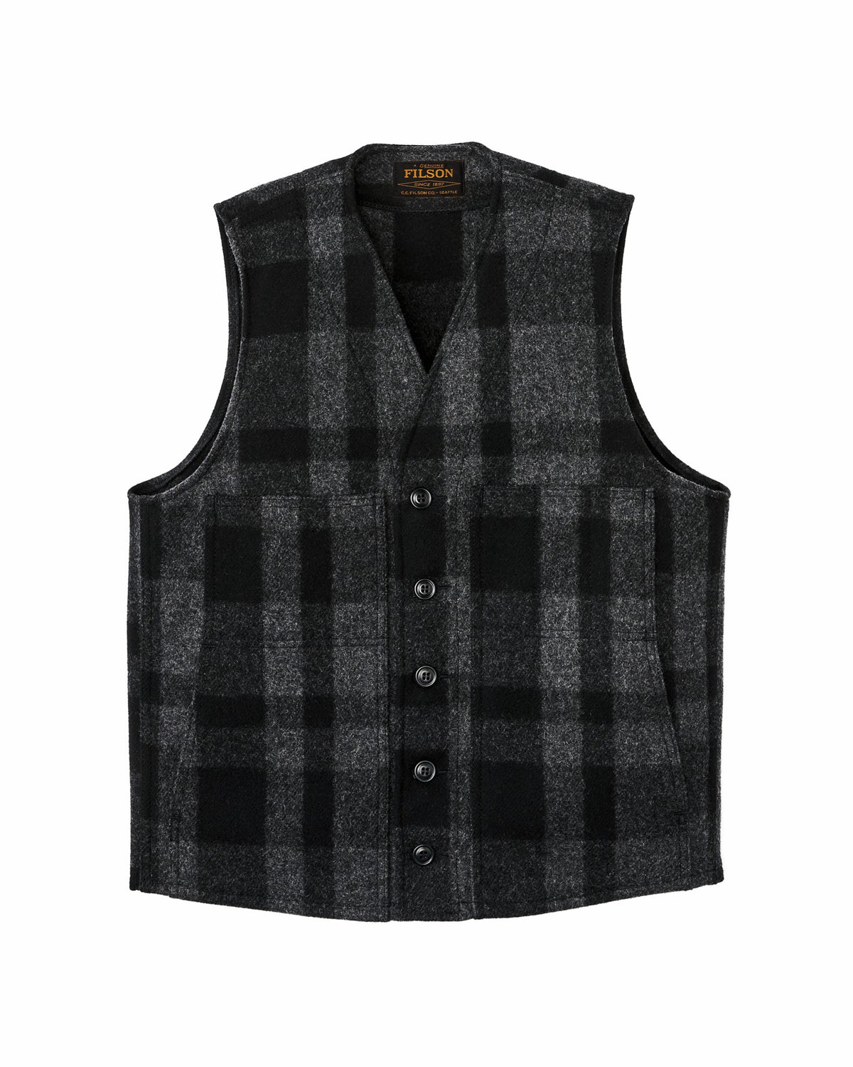 Filson Recommended / Mackinaw Wool Vest - Charcoal / Black Heritage Plaid