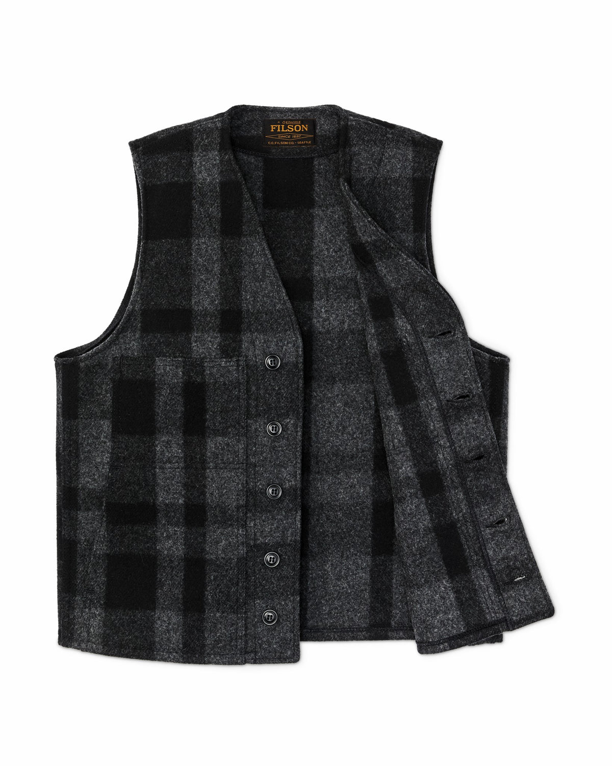 Filson Recommended / Mackinaw Wool Vest - Charcoal / Black Heritage Plaid