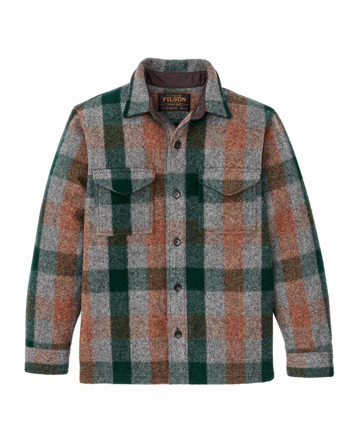 Filson Essential / Mackinaw Wool Jac-shirt - Green / Orange / Gray Plaid