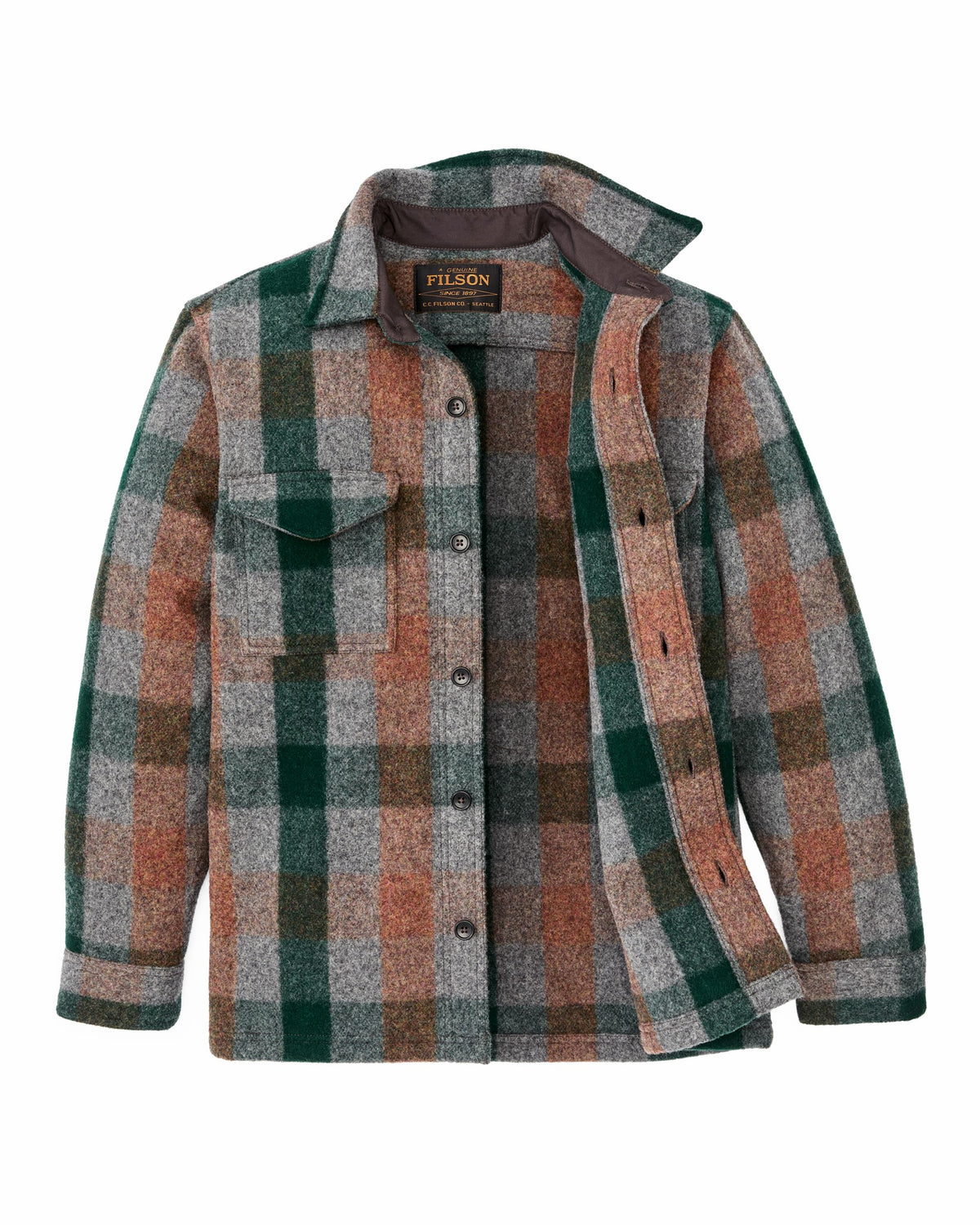 Filson Essential / Mackinaw Wool Jac-shirt - Green / Orange / Gray Plaid