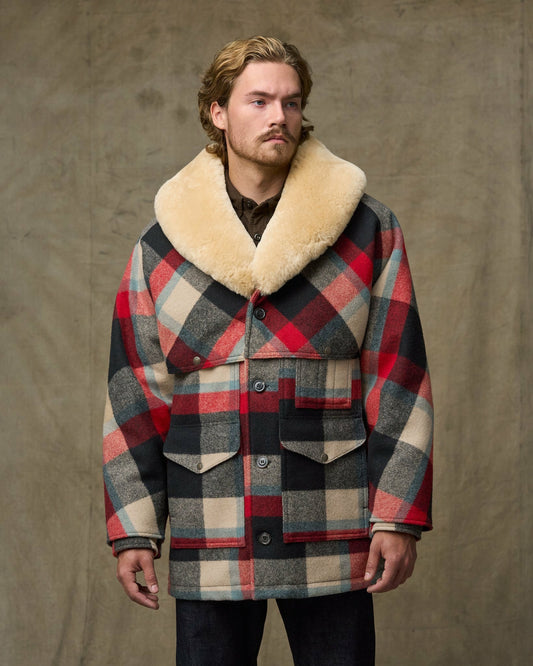 Filson Discount / Lined Mackinaw Wool Packer Coat - Red / Cream / Blue Plaid