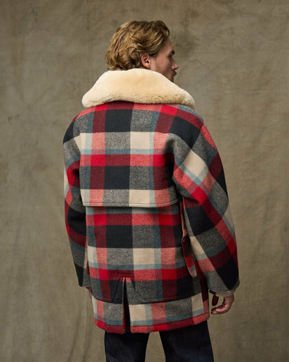 Filson Discount / Lined Mackinaw Wool Packer Coat - Red / Cream / Blue Plaid
