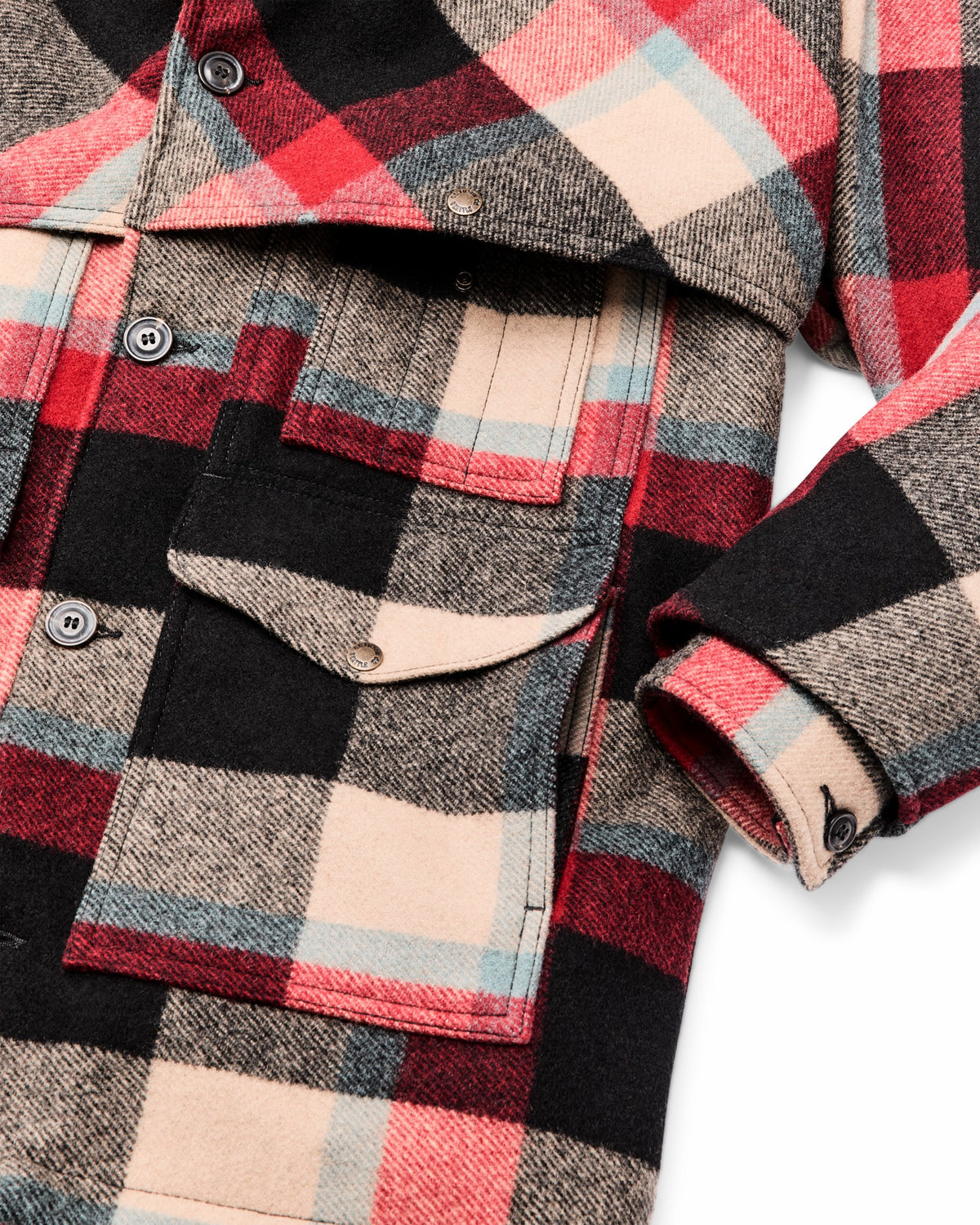 Filson Discount / Lined Mackinaw Wool Packer Coat - Red / Cream / Blue Plaid