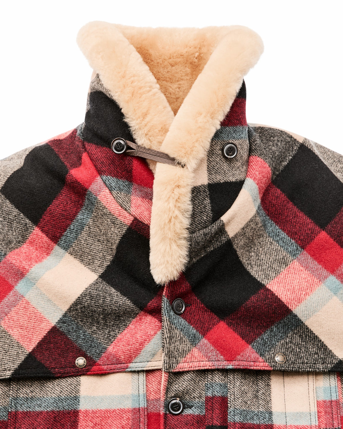 Filson Discount / Lined Mackinaw Wool Packer Coat - Red / Cream / Blue Plaid