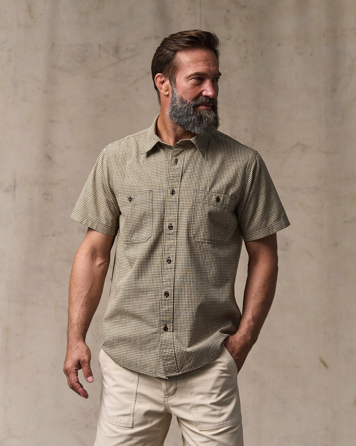 Filson Premium / Short Sleeve Chambray Shirt - Coffee / Natural Plaid