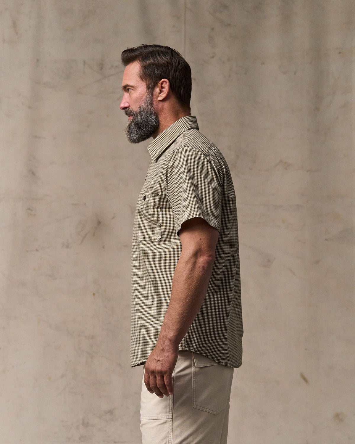 Filson Premium / Short Sleeve Chambray Shirt - Coffee / Natural Plaid