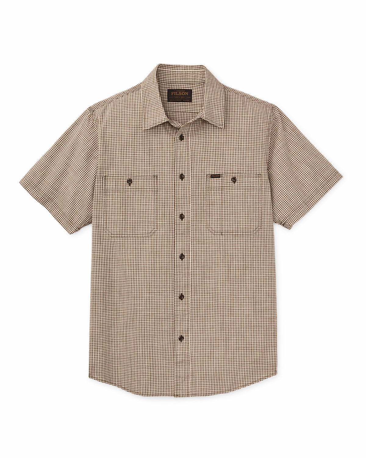 Filson Premium / Short Sleeve Chambray Shirt - Coffee / Natural Plaid