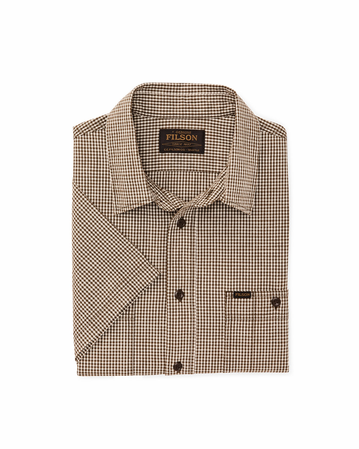 Filson Premium / Short Sleeve Chambray Shirt - Coffee / Natural Plaid