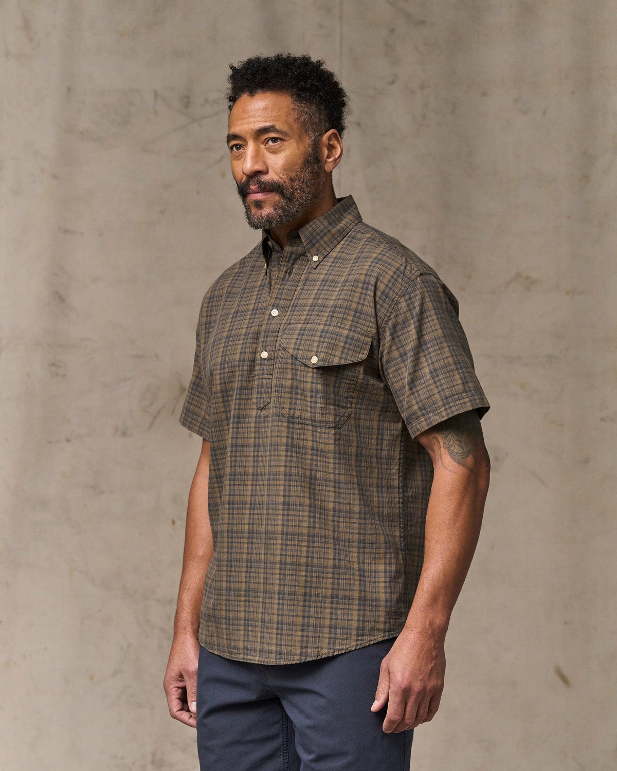 Filson Hot Sale / Short Sleeve Madras Popover Shirt - Brown / Olive Plaid