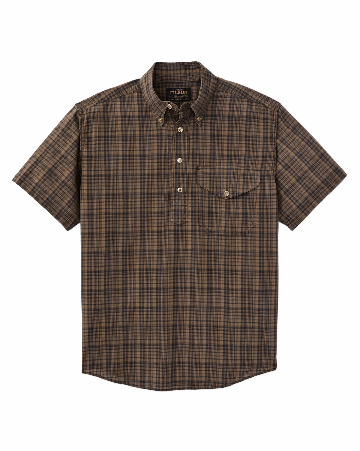Filson Hot Sale / Short Sleeve Madras Popover Shirt - Brown / Olive Plaid