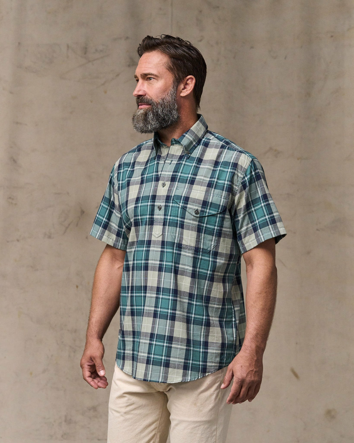 Filson Classic / Short Sleeve Madras Popover Shirt - Gray / Teal Multicolor