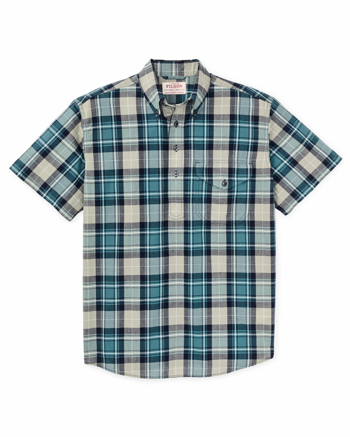 Filson Classic / Short Sleeve Madras Popover Shirt - Gray / Teal Multicolor