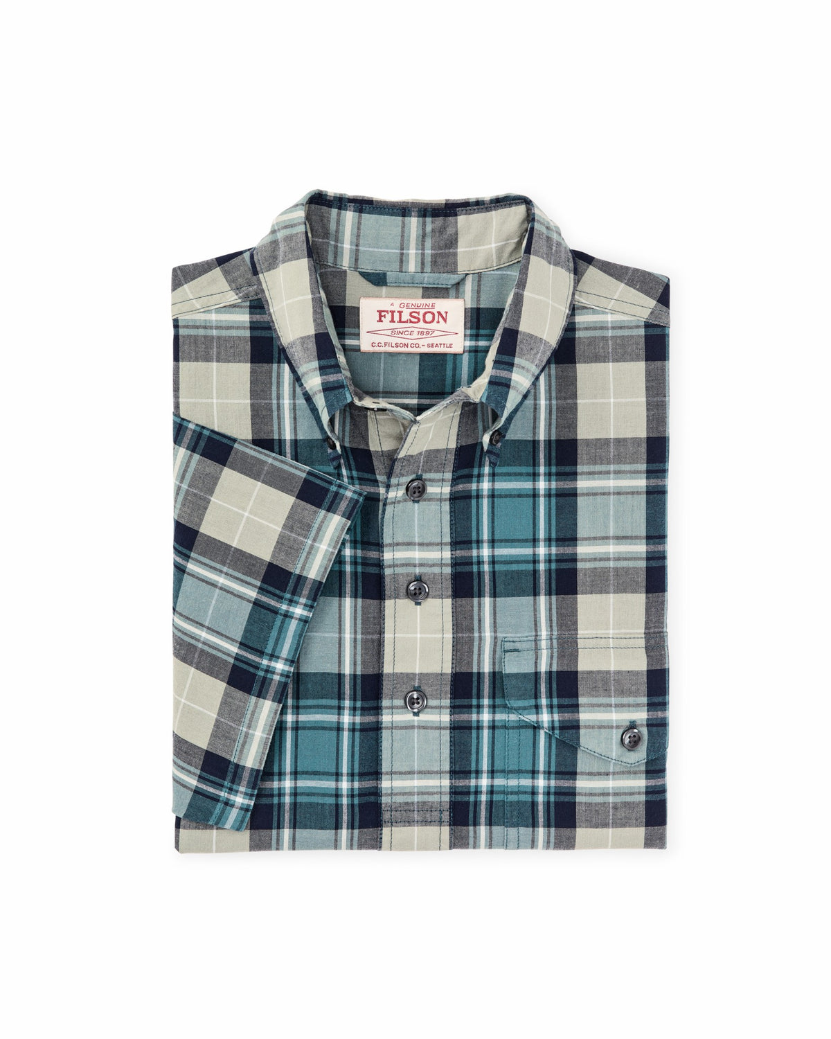 Filson Classic / Short Sleeve Madras Popover Shirt - Gray / Teal Multicolor
