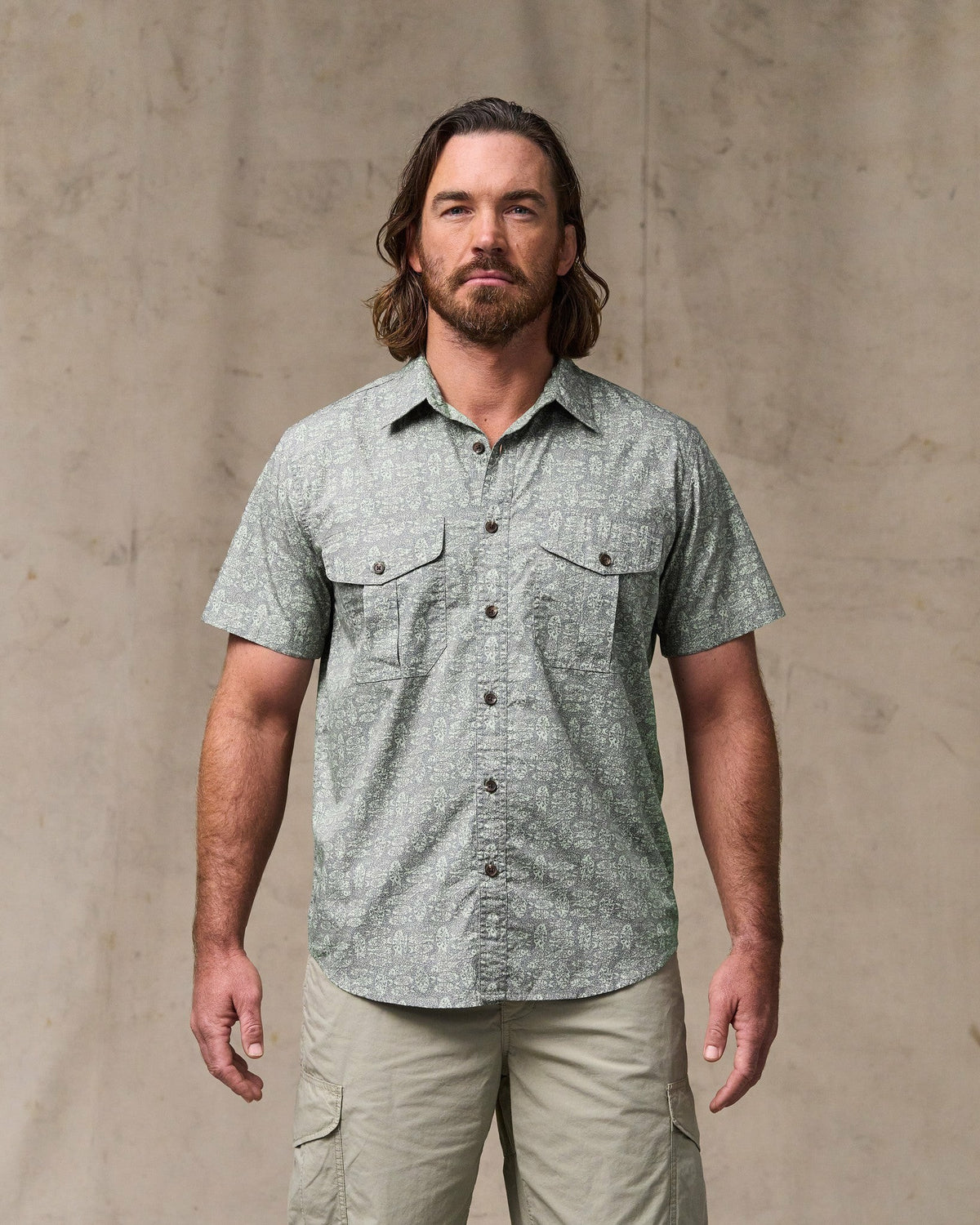 Filson Recommended / Filson's Washed Short Sleeve Feather Cloth Shirt - Khaki / Print