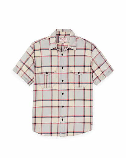 Filson Smart Buy / Short Sleeve Lightweight Alaskan Guide Shirt - Light Blue / Tan Plaid