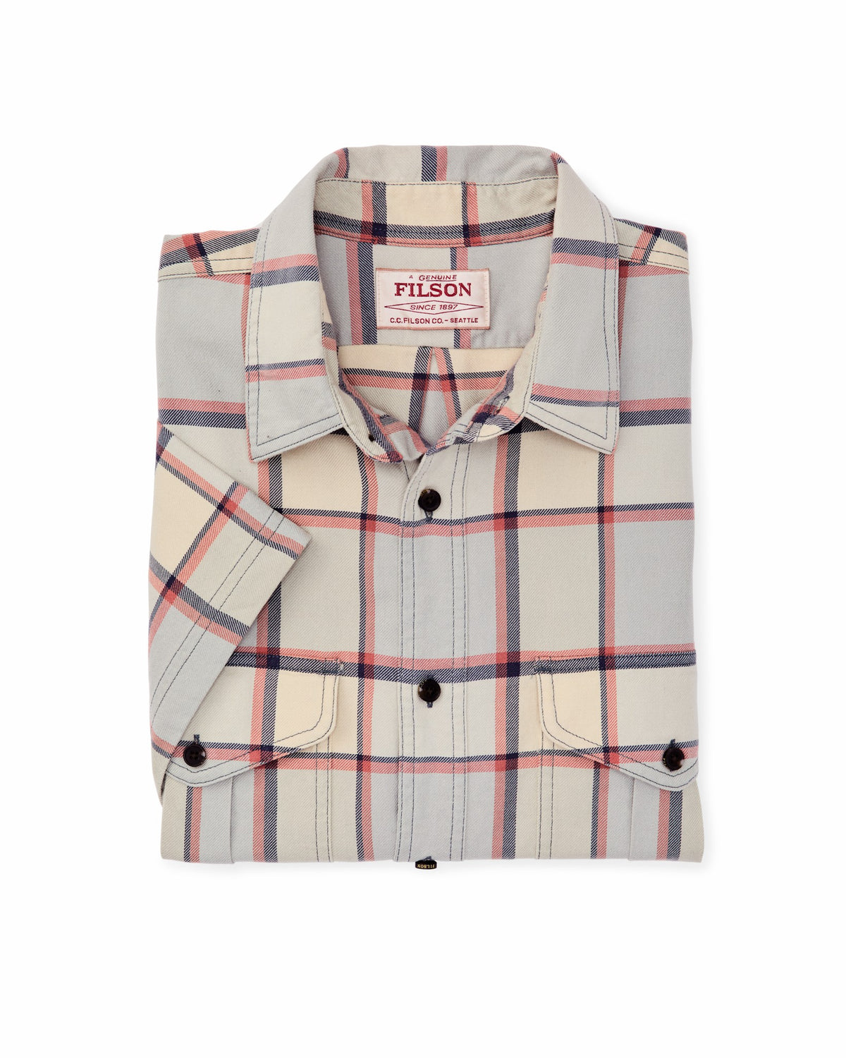 Filson Smart Buy / Short Sleeve Lightweight Alaskan Guide Shirt - Light Blue / Tan Plaid