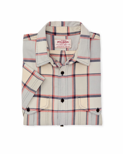 Filson Smart Buy / Short Sleeve Lightweight Alaskan Guide Shirt - Light Blue / Tan Plaid