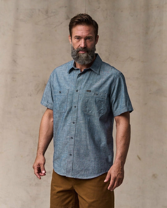 Filson Best Price / Short-sleeve Embroidered Chambray Shirt - Rinsed Indigo