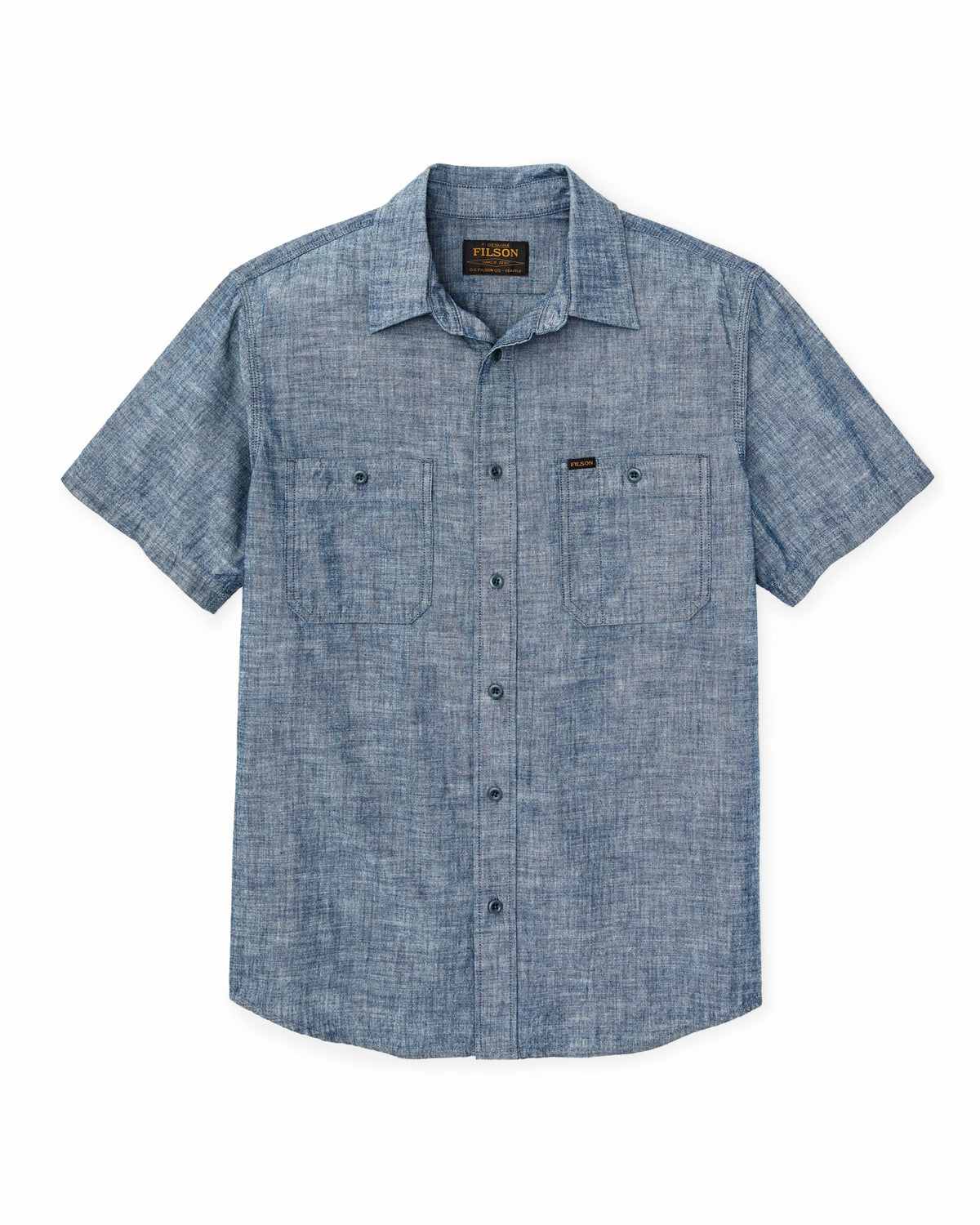 Filson Best Price / Short-sleeve Embroidered Chambray Shirt - Rinsed Indigo
