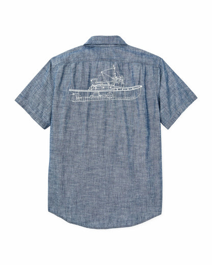Filson Best Price / Short-sleeve Embroidered Chambray Shirt - Rinsed Indigo