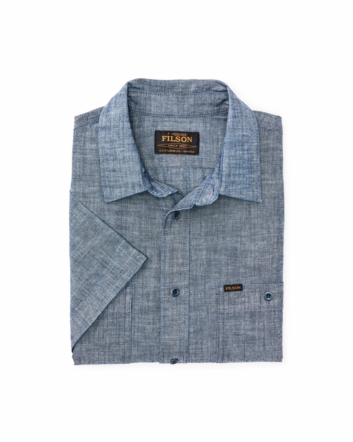 Filson Best Price / Short-sleeve Embroidered Chambray Shirt - Rinsed Indigo