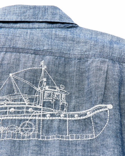 Filson Best Price / Short-sleeve Embroidered Chambray Shirt - Rinsed Indigo