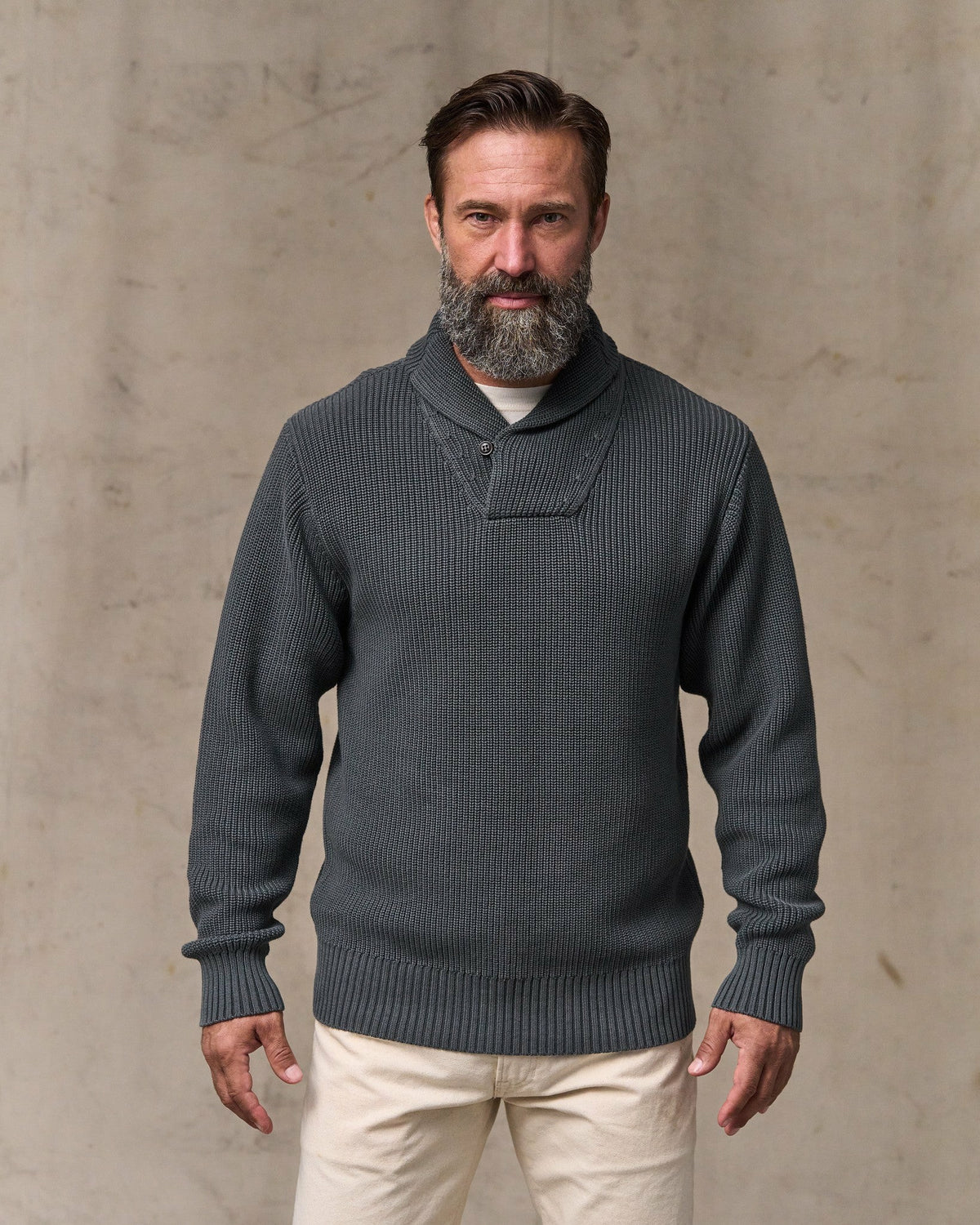 Filson Signature / Vintage Cotton Shawl Neck Sweater - Charcoal