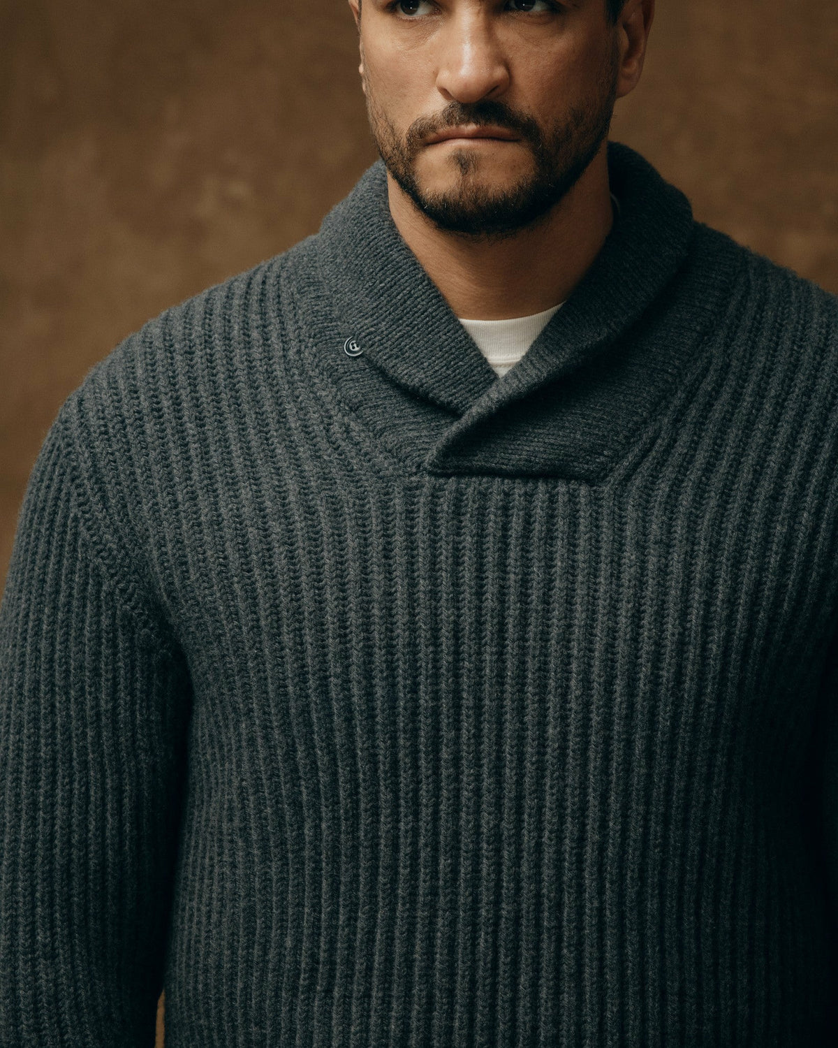 Filson Featured / Bristol Shawl Neck Sweater - Gray Heather / Dark Charcoal Stripe