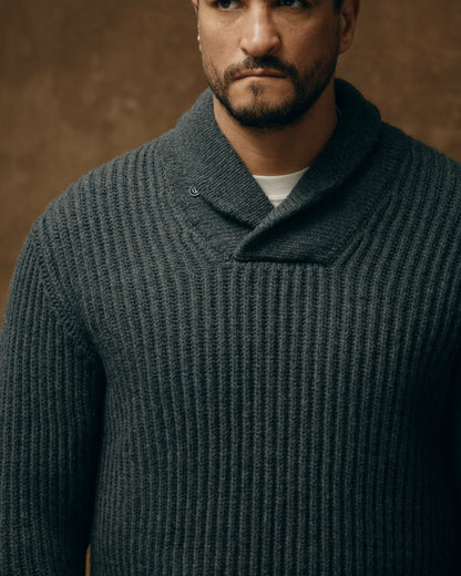 Filson Featured / Bristol Shawl Neck Sweater - Gray Heather / Dark Charcoal Stripe