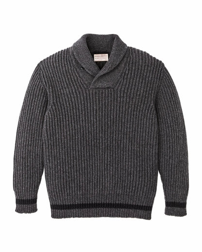 Filson Featured / Bristol Shawl Neck Sweater - Gray Heather / Dark Charcoal Stripe