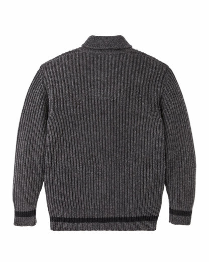 Filson Featured / Bristol Shawl Neck Sweater - Gray Heather / Dark Charcoal Stripe