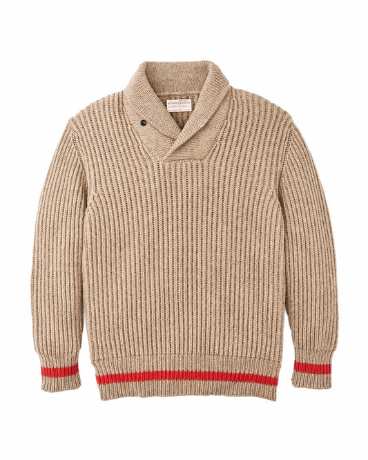 Filson Special Offer / Bristol Shawl Neck Sweater - Oatmeal Heather / Flame Stripe