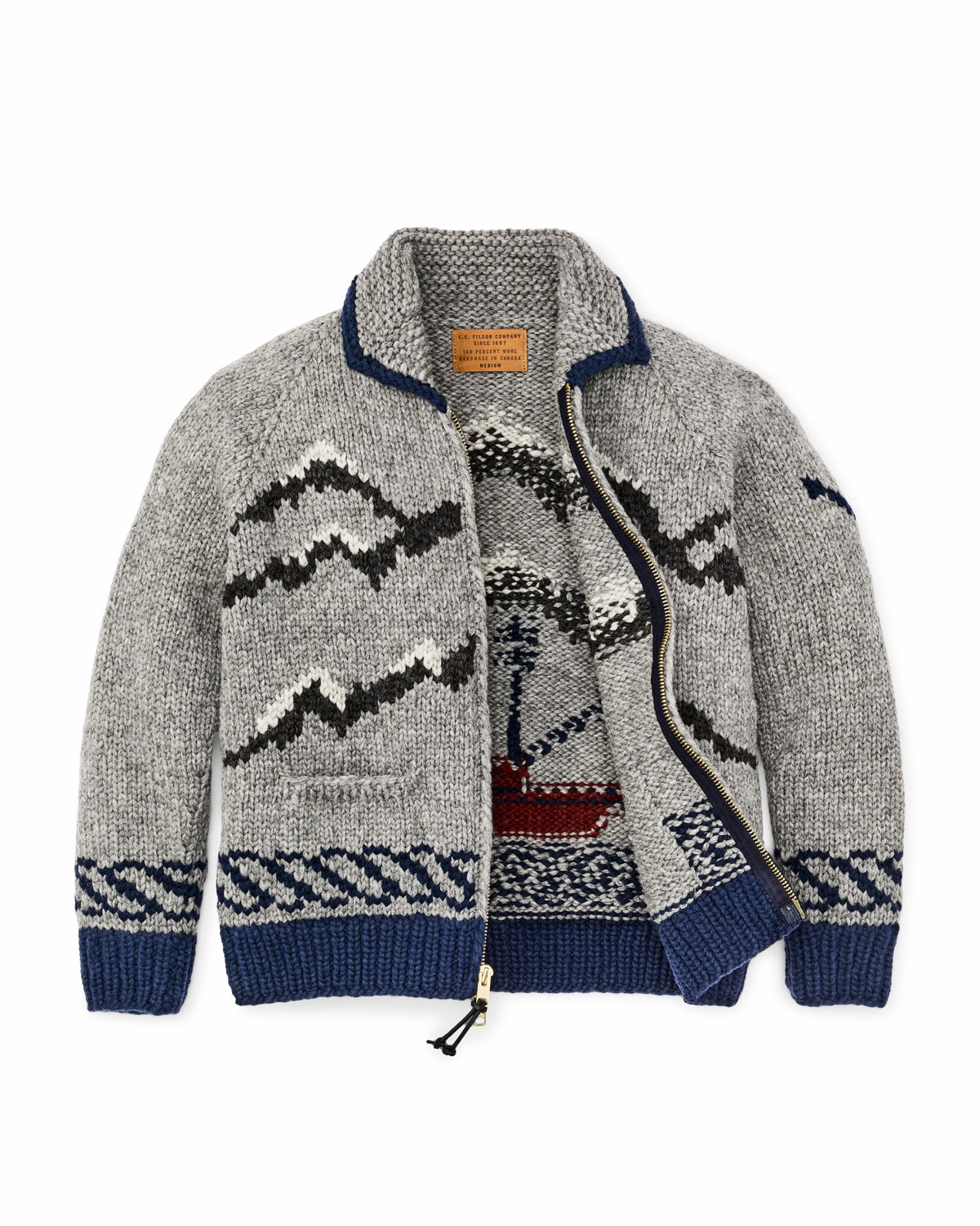 Filson Value / Handmade Full-zip Sweater - Heather Gray / Fishing Boat