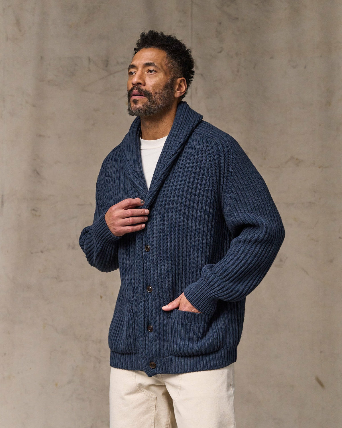 Filson Featured / Fisherman Rib Cotton Cardigan - Navy