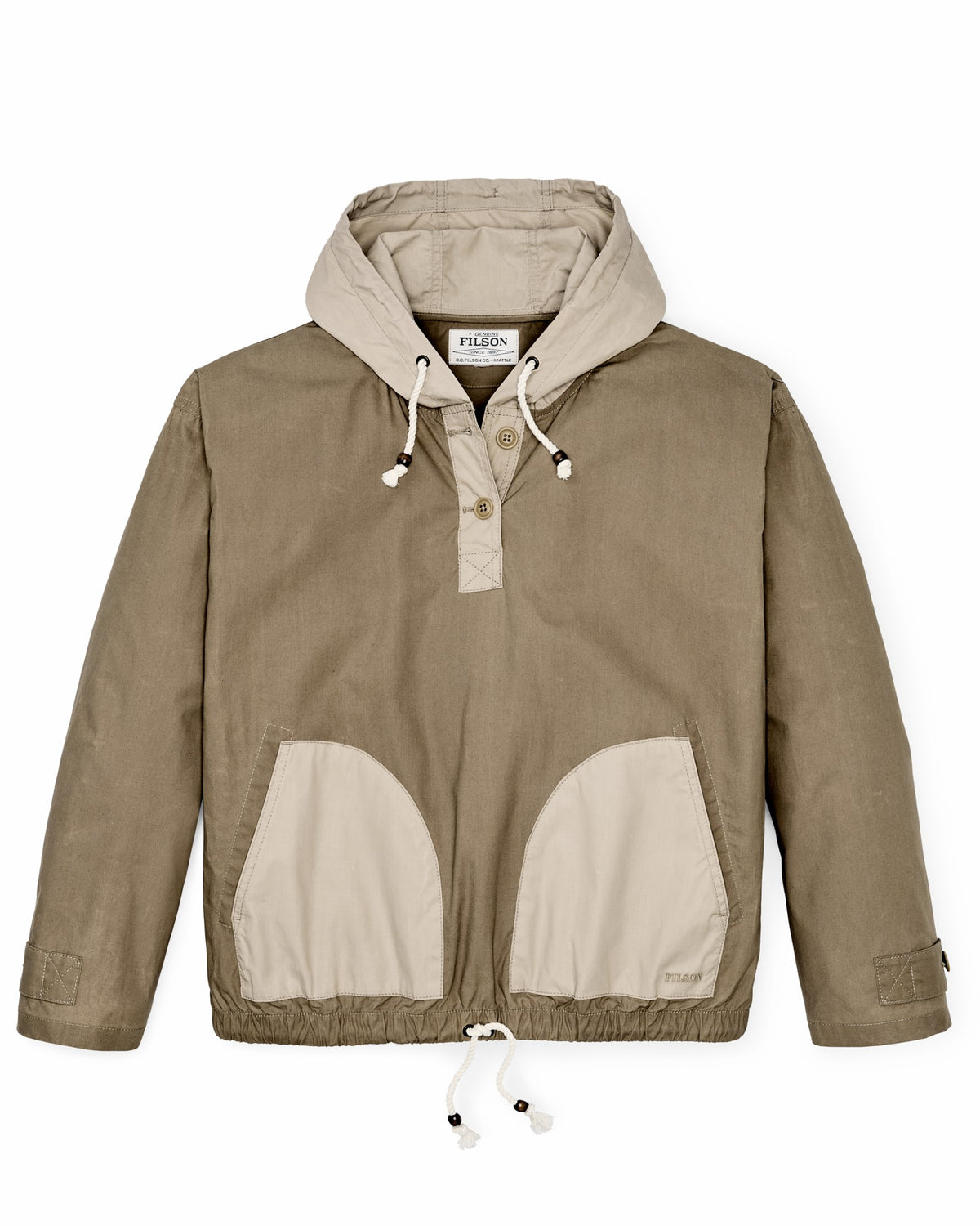 Filson Deals / Women's Dry Wax Hooded Popover - Khaki / Quail Tan