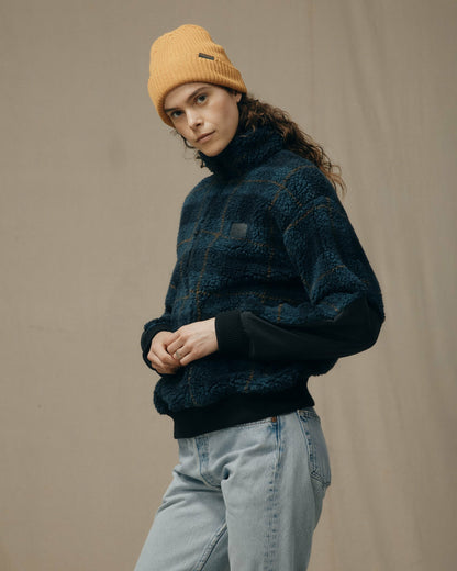 Filson Premium / Women's Pile Fleece Popover - Blue / Black Plaid