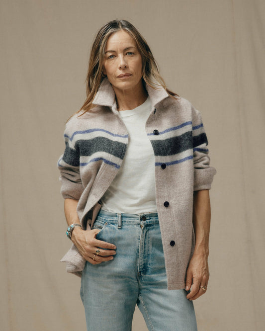 Filson Popular / Women's Wool Overshirt - Gray / Black Blanket Stripe