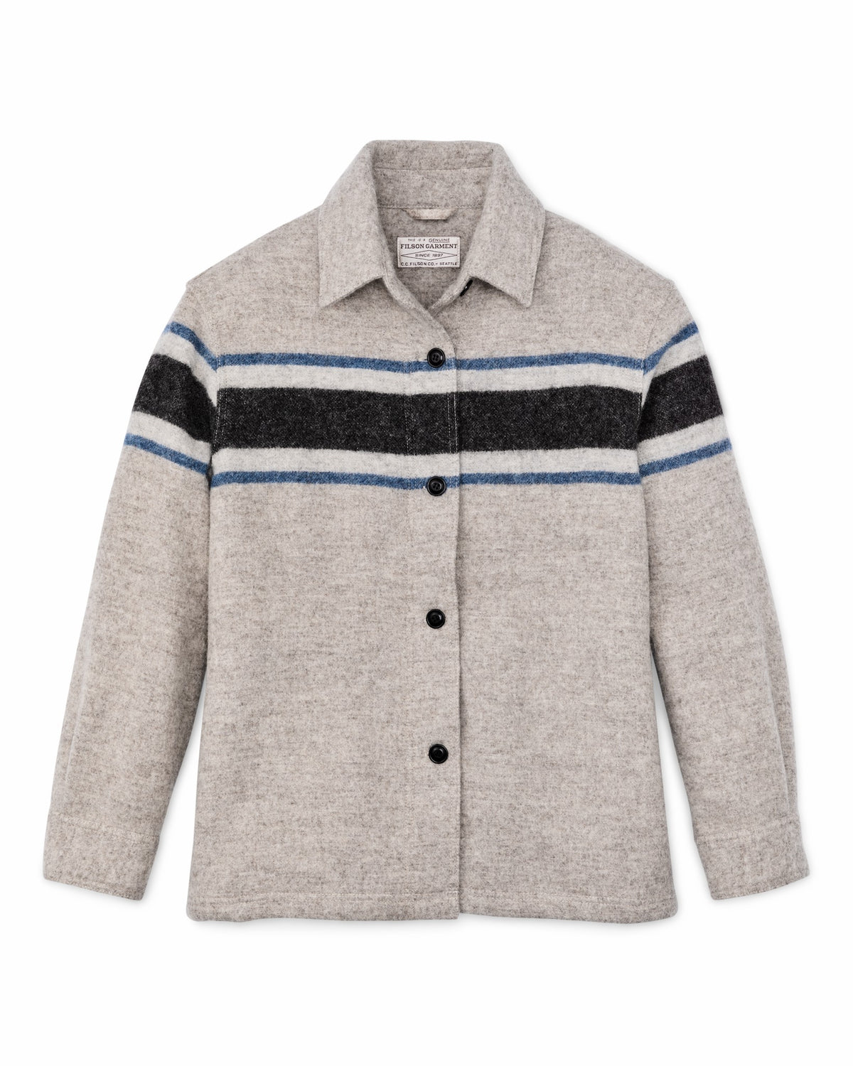 Filson Popular / Women's Wool Overshirt - Gray / Black Blanket Stripe