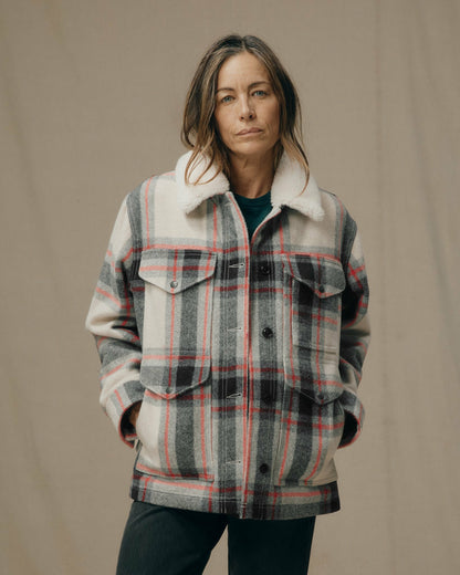 Filson Customer Favorite / Women's Mackinaw Wool Shearling Cruiser Jacket - Cream / Red / Black Plaid