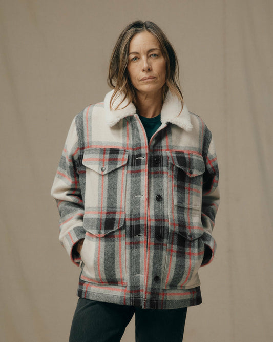 Filson Customer Favorite / Women's Mackinaw Wool Shearling Cruiser Jacket - Cream / Red / Black Plaid