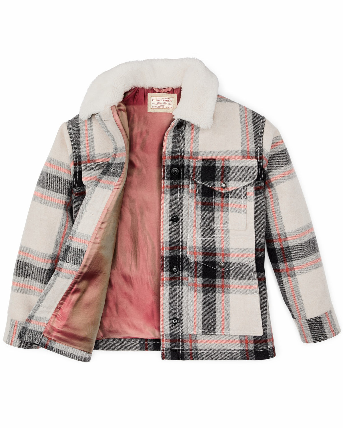 Filson Customer Favorite / Women's Mackinaw Wool Shearling Cruiser Jacket - Cream / Red / Black Plaid