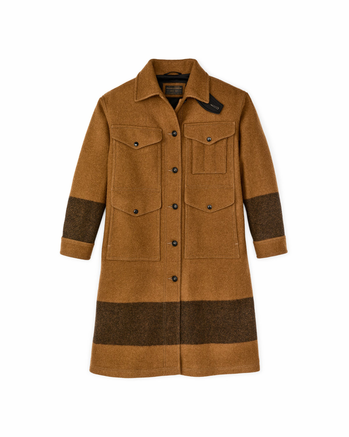 Filson Trending / Women's Wool Long Cruiser Coat - Whiskey / Black Stripe