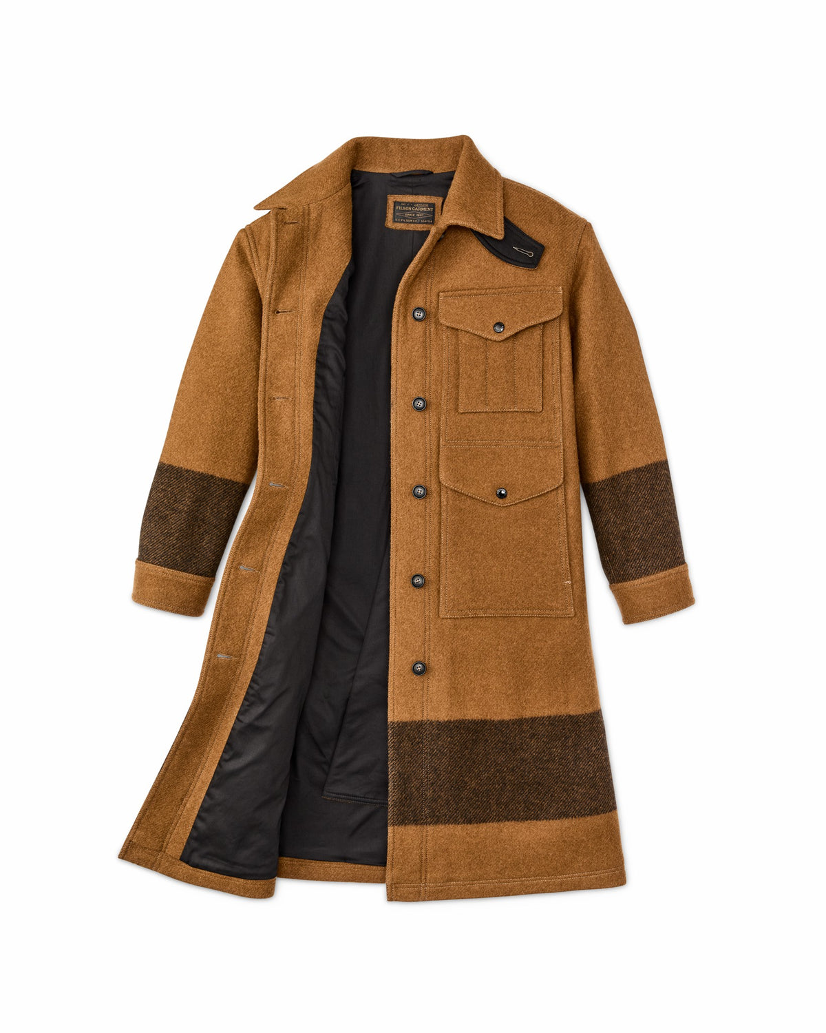 Filson Trending / Women's Wool Long Cruiser Coat - Whiskey / Black Stripe