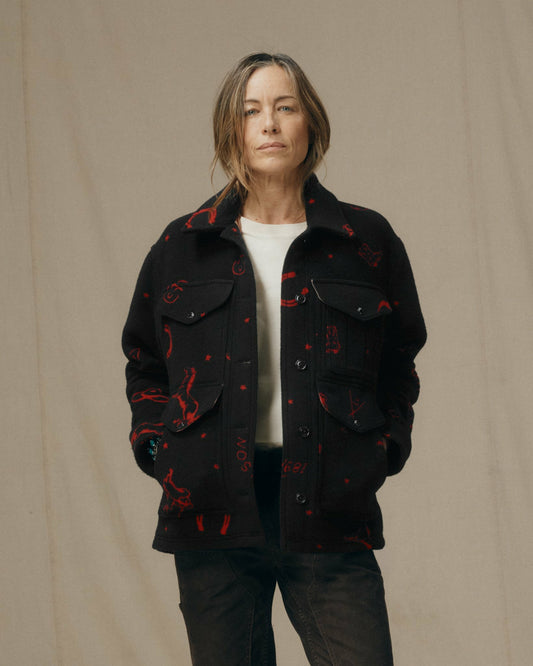 Filson Hot Sale / Women's Jacquard Wool Cruiser Jacket - Black / Red Western