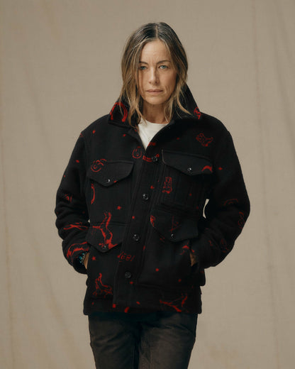 Filson Hot Sale / Women's Jacquard Wool Cruiser Jacket - Black / Red Western