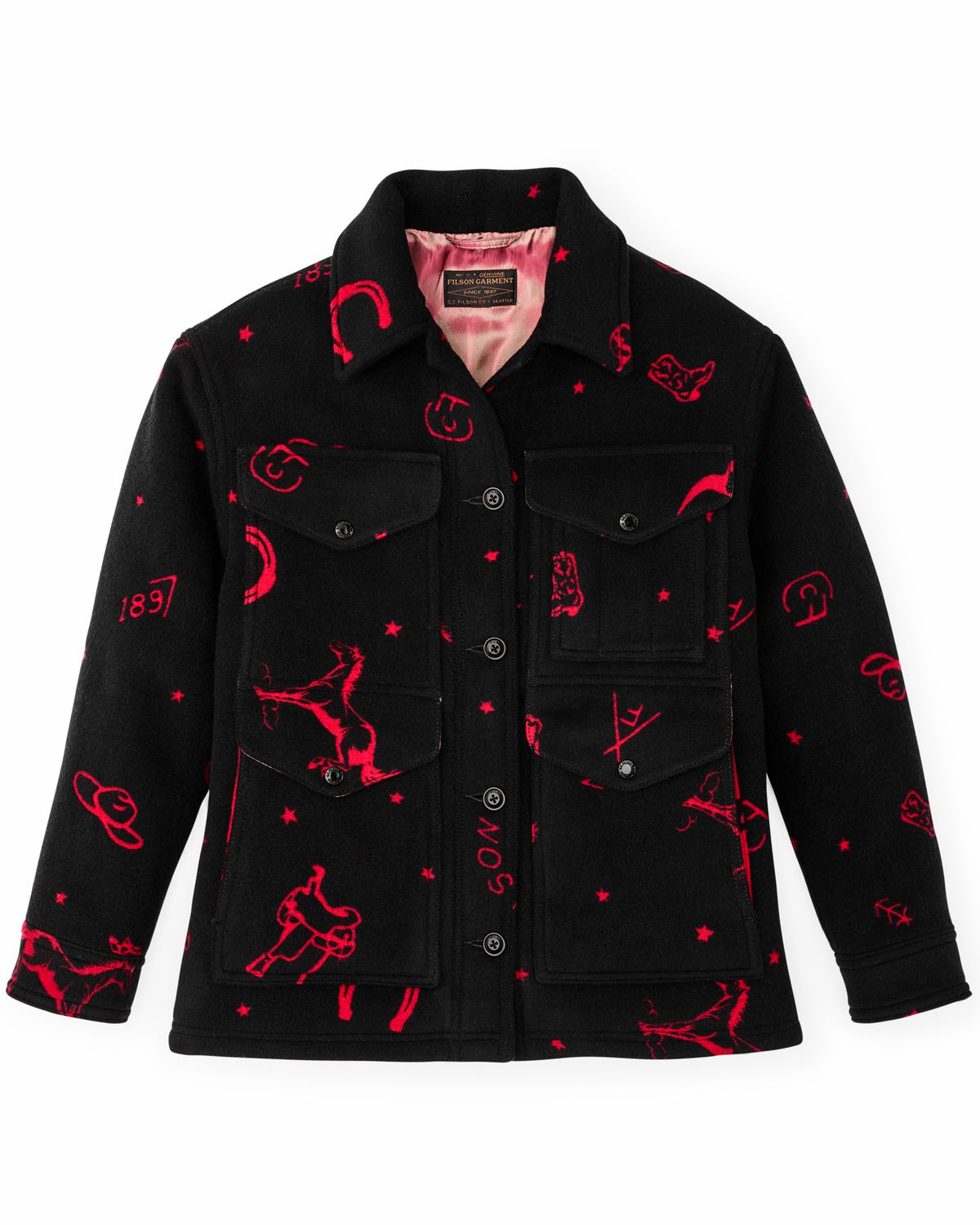 Filson Hot Sale / Women's Jacquard Wool Cruiser Jacket - Black / Red Western